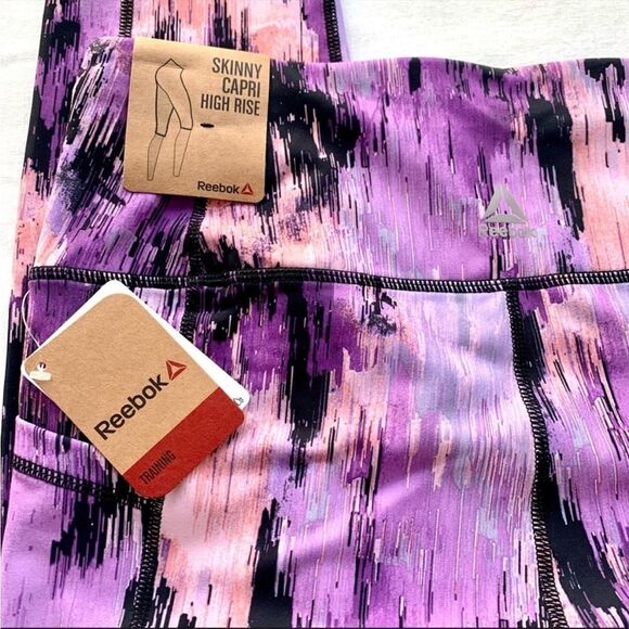 NWT REEBOK HIGH RISE DEWBERRY SKINNY CAPRI LEGGINGS Activewear large womens yoga - Picture 4 of 5